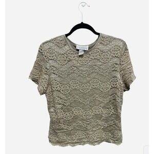 Gemilli Vintage Lace Lined T-Shirt Top Size Medium Made in USA Women's Cream